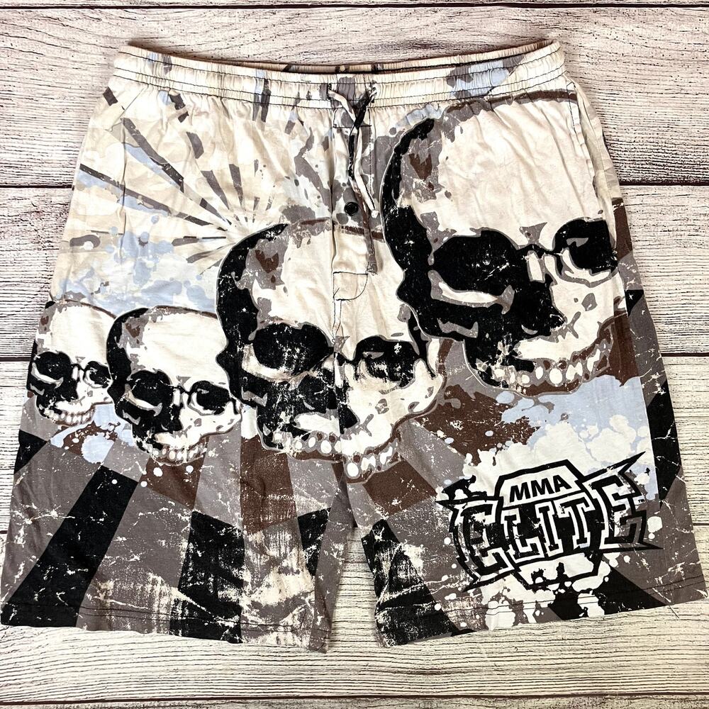 Vintage Y2k MMA Elite All Over Print Skull Graphic Shorts